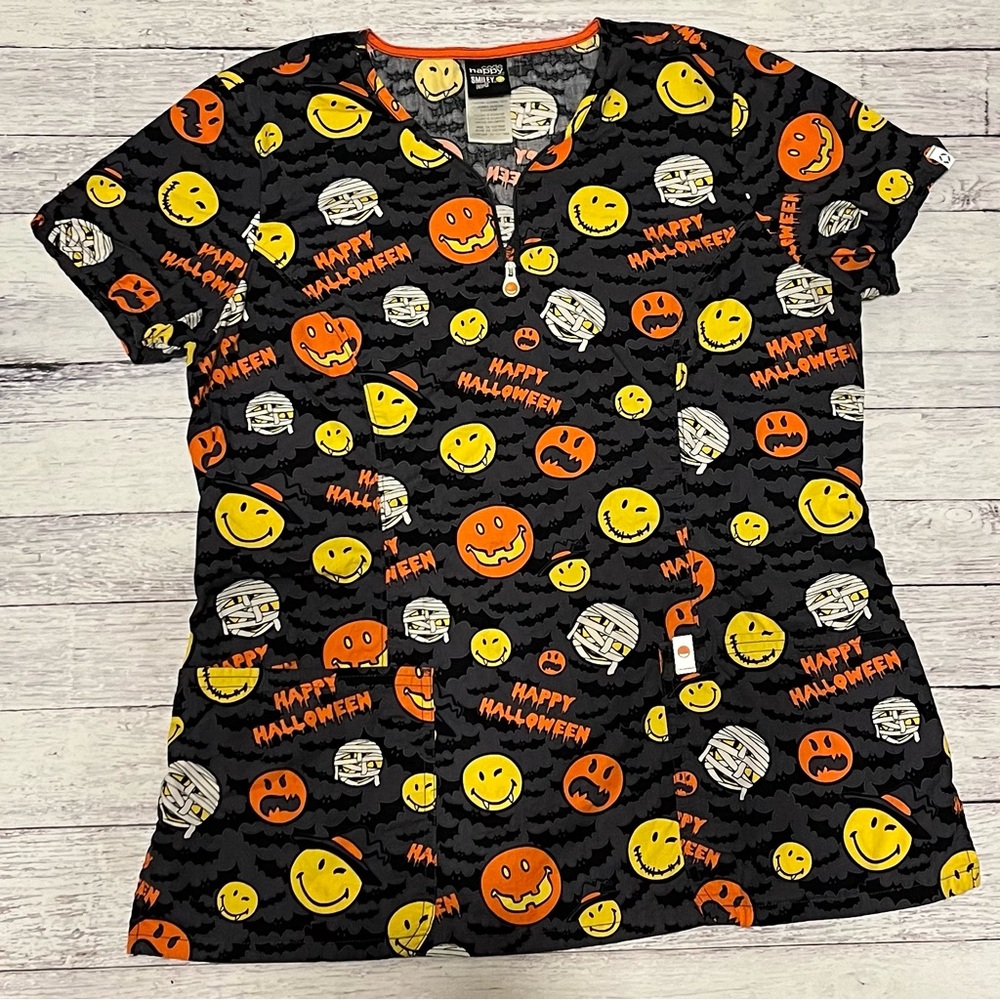 Halloween Themed Medical Scrub Top - Black